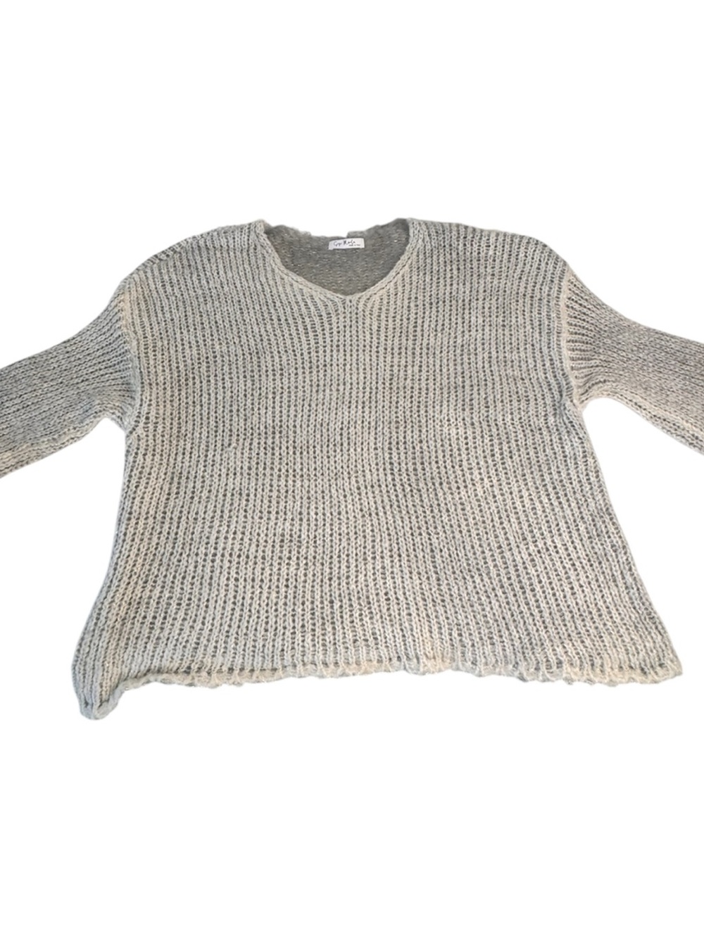 GiGi Moda Italy Mohair Mix Green White Metallic Gold OVERSIZED Sweater L